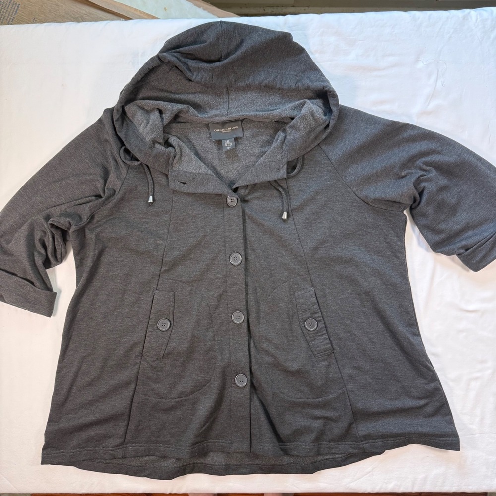 Christian Siriano New York Womens 2X Charcoal Gray Button Front Hoodie Jacket‎